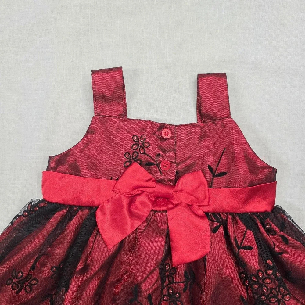 Blueberi Boulevard Dress Baby Girls 12-18M Red Floral Tulle‎ Holiday Bow Party